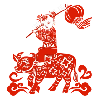 年画牛年剪纸矢量图