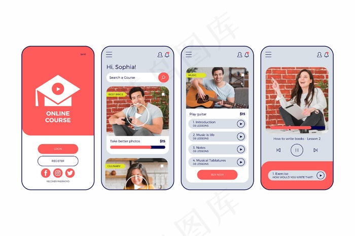 在线课程手机app移动应用程序eps,ai矢量模版下载