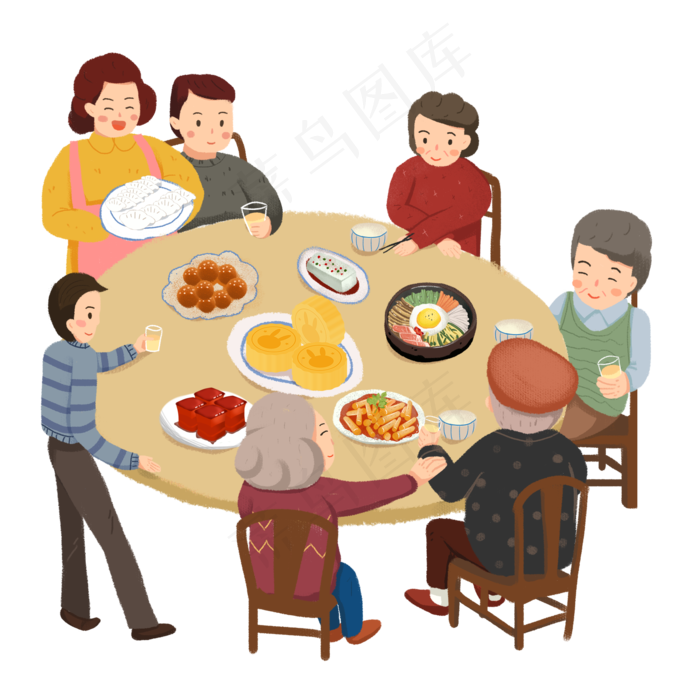 中秋节全家团圆吃团圆饭素材