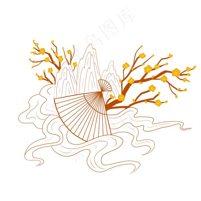 手绘线描国潮梅花(2000X2000(DPI:300))psd模版下载