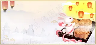 简约清新中秋节兔子月饼banner图