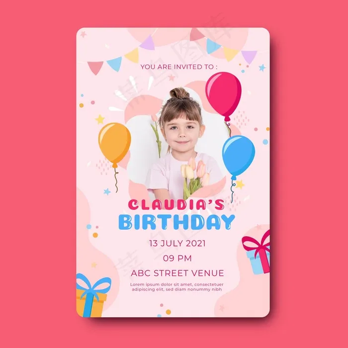 儿童生日邀请模板eps,ai矢量模版下载