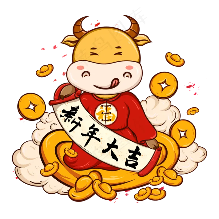 2021年国潮牛年新年大吉(2000X2000(DPI:96))psd模版下载