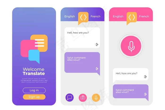 翻译应用程序界面概念eps,ai矢量模版下载