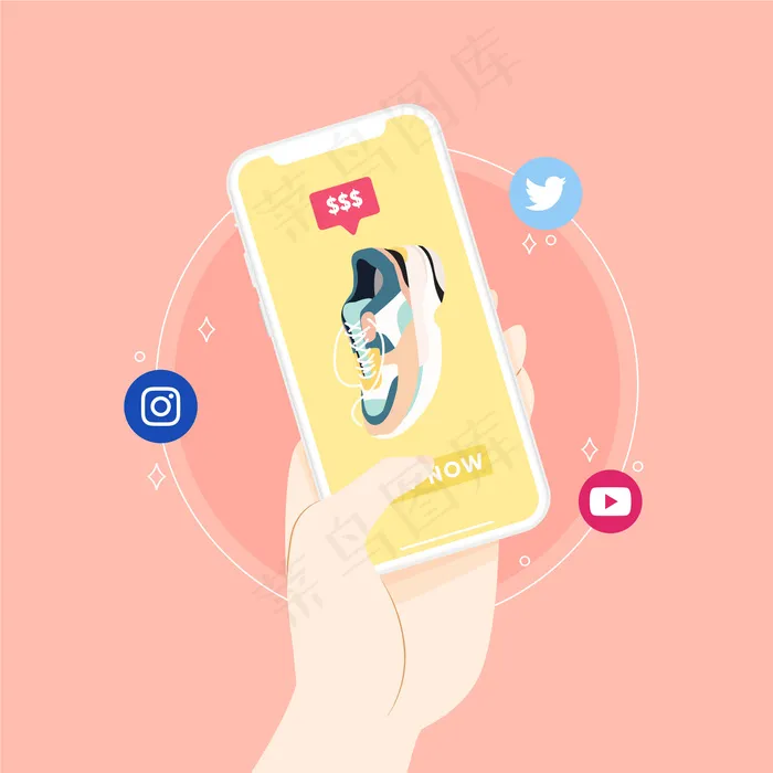 社交媒体营销手机概念图eps,ai矢量模版下载