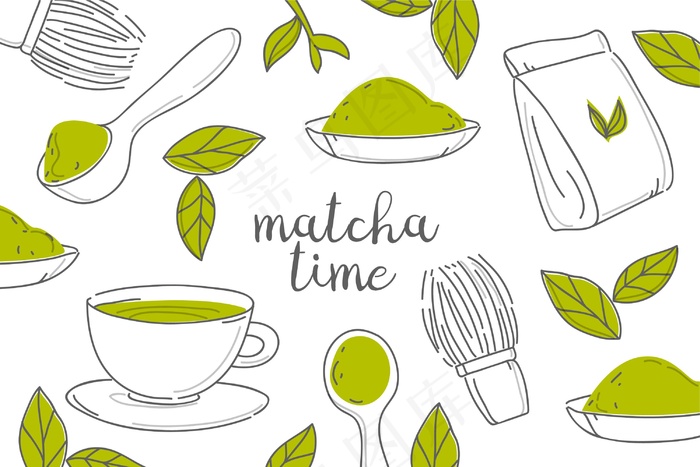 手绘抹茶叶背景