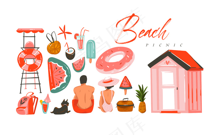 手绘抽象夏季插图