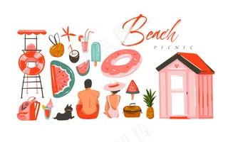 手绘抽象夏季插图