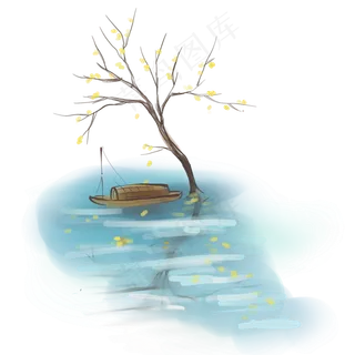 古风水墨湖上船只