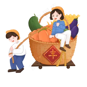 秋季蔬菜丰收趣味人物场景