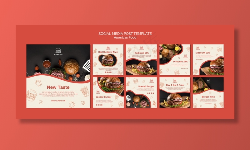 Instagram汉堡包餐厅后期收集psd模版下载