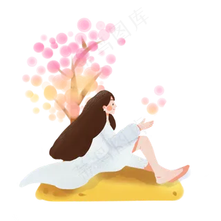 中秋女孩坐在月亮上PNG素材