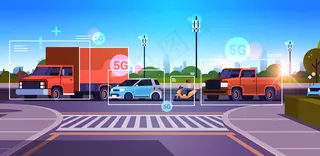 汽车行驶道路车辆无线通信网络5g基站接收机信息发射机交通监控系统概念