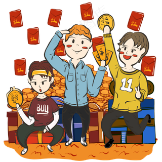 手绘卡通双十一狂欢购物者联盟小