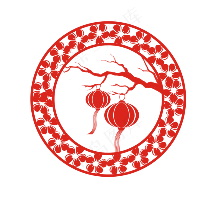 中秋红色剪纸灯笼(2000X2000(DPI:300))psd模版下载