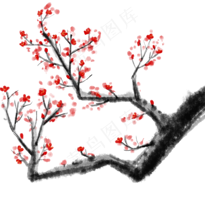 手绘古风中国风水墨红色梅花元素(2000X2000(DPI:300))psd模版下载
