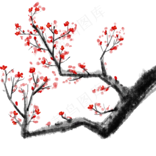 手绘古风中国风水墨红色梅花元素
