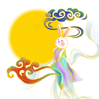 国潮风中秋节古风兔子