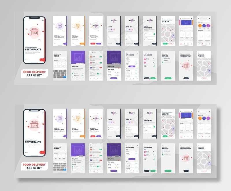 食品配送手机app移动应用程序用户界面。