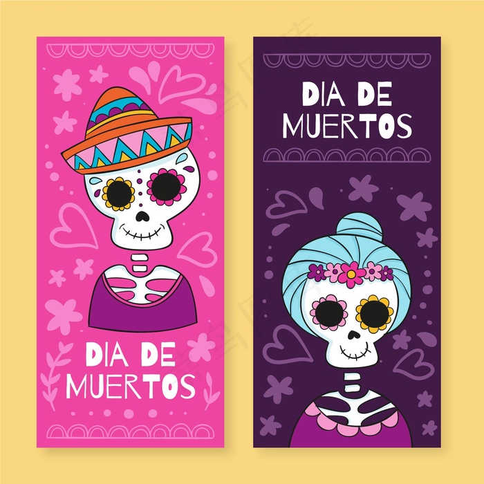手绘dia de muertos横幅bannereps,ai矢量模版下载