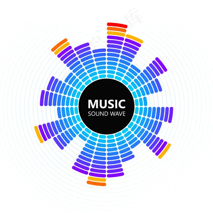 白色背景上隔离的径向彩色音乐均衡器eps,ai矢量模版下载