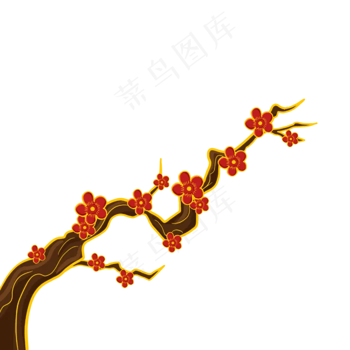 国潮梅花树枝(3000X3000(DPI:300))psd模版下载
