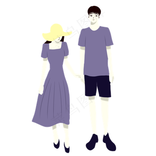 手绘矢量卡通情人节七夕节情侣