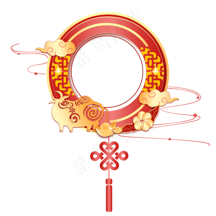 牛年中国结边框(2000*2000px 300 dpi )ai矢量模版下载