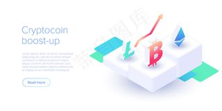 加密币采矿场布局加密货币和区块链网络业务等距图