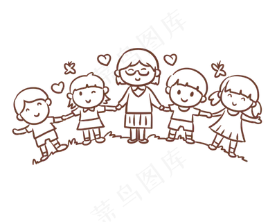 线描教师节老师学生