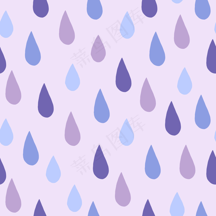 雨滴在浅灰色背景上涂鸦无缝图案。