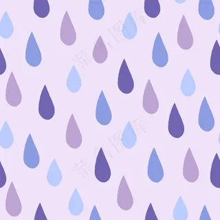 雨滴在浅灰色背景上涂鸦无缝图案。
