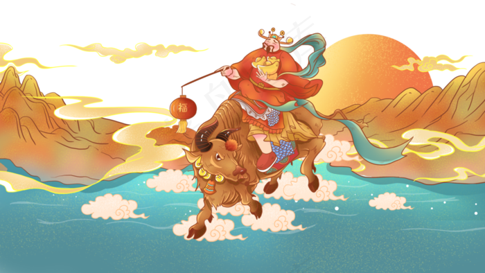 中国风国潮风2021牛年财神