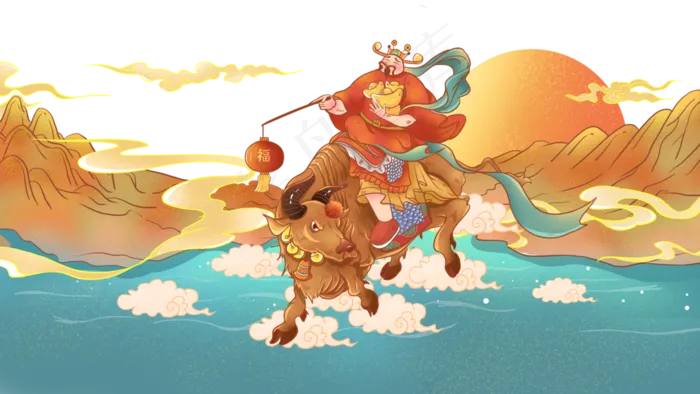 中国风国潮风2021牛年财神(2880X1620(DPI:300))psd模版下载