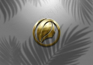 3d逼真标志墙金色徽标模型样机