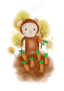 立秋秋天拔胡萝卜的小田鼠