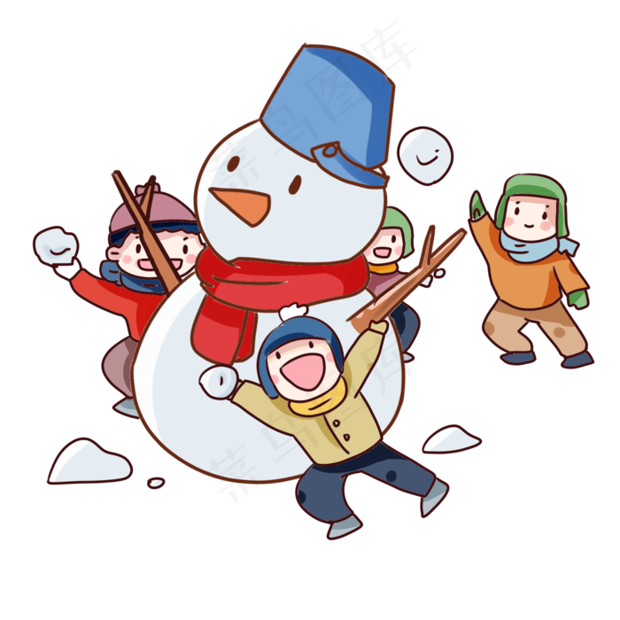 手绘卡通冬天堆雪人(2000X2000(DPI:300))psd模版下载