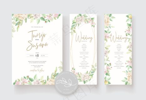 带美丽玫瑰的婚礼请柬