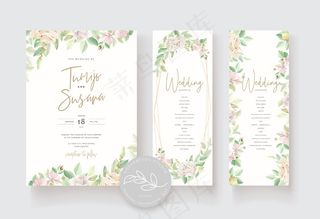 带美丽玫瑰的婚礼请柬