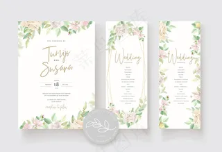 带美丽玫瑰的婚礼请柬