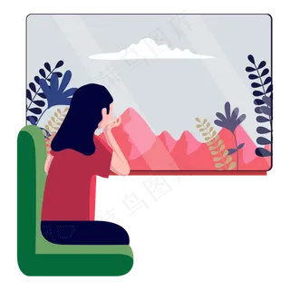 扁平风车中看风景人物元素 扁平风车中看风景人物元素
