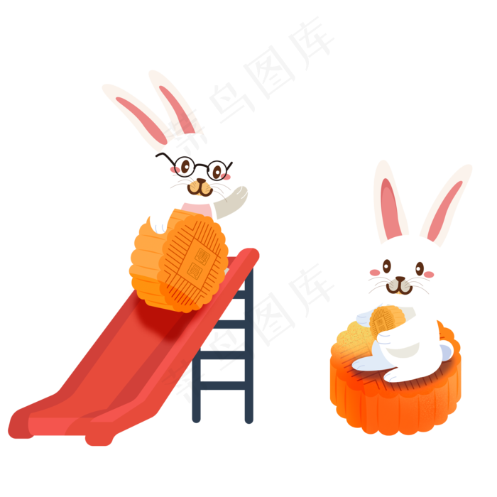 可爱中秋节月饼和兔子可商用元素(2000X2000(DPI:150))psd模版下载
