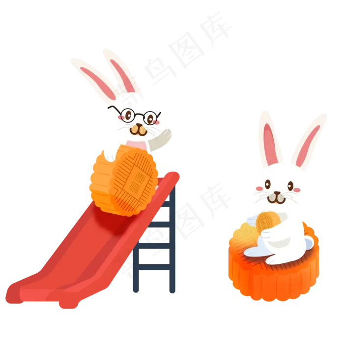 可爱中秋节月饼和兔子可商用元素(2000X2000(DPI:150))psd模版下载