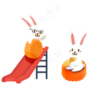 可爱中秋节月饼和兔子可商用元素