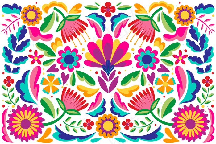 墨西哥平面设计抽象花卉背景