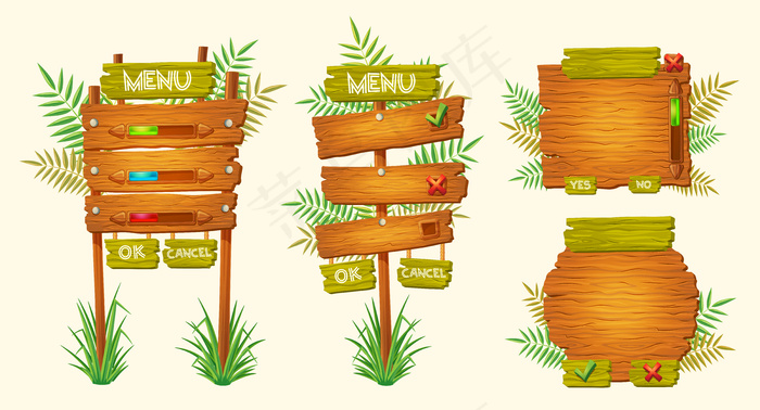 一套形式多样的矢量卡通木牌