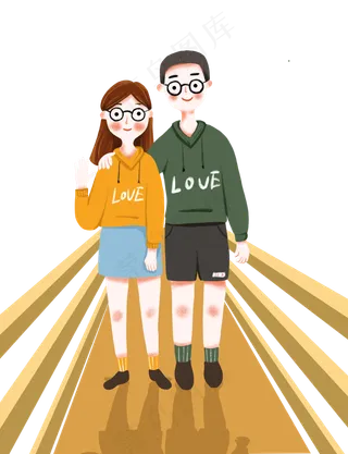 手绘七夕情人节桥上的情侣下载