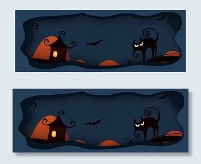 万圣节分层剪纸风格banner