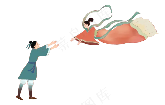 七夕情人节牛郎织女相会场景(2196X1399(DPI:300))psd模版下载