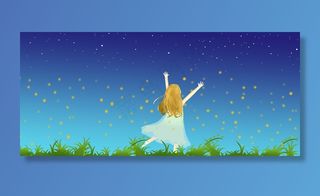 你好晚安小清新萤火虫蓝色banner